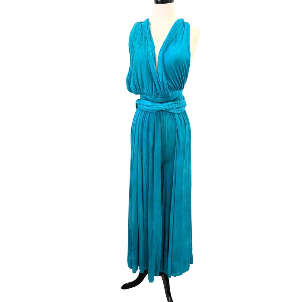 Shop Sovi Austin TX Multi-Way Wide Leg Jumpsuit Teal Small Boho Hippie Festival